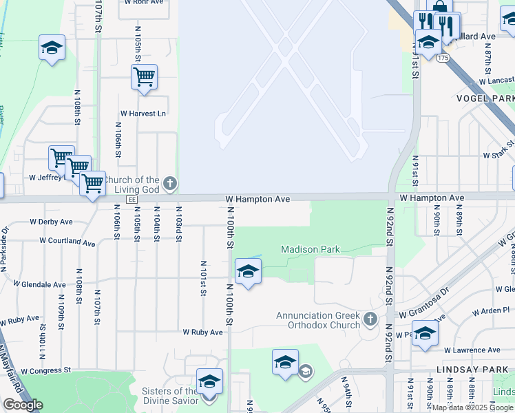 map of restaurants, bars, coffee shops, grocery stores, and more near 4722 North 100th Street in Wauwatosa