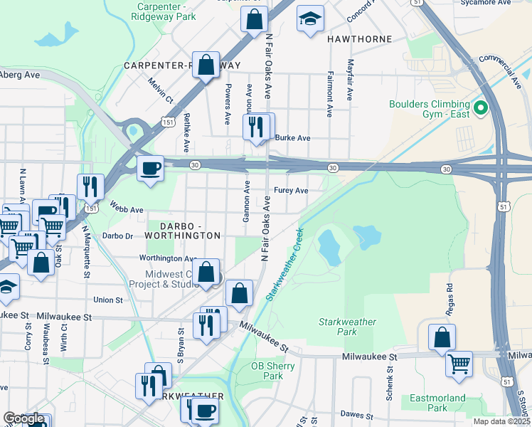 map of restaurants, bars, coffee shops, grocery stores, and more near 408 North Fair Oaks Avenue in Madison