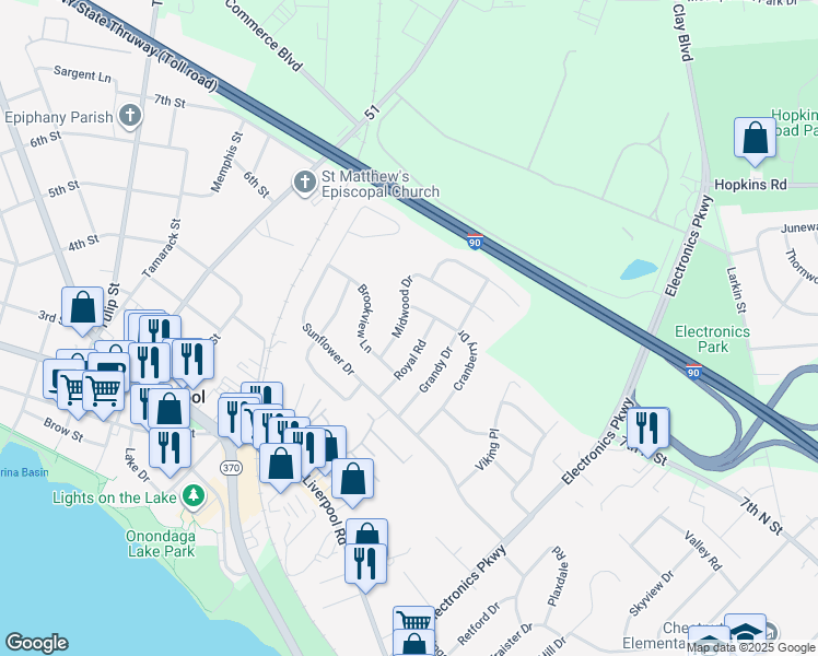 map of restaurants, bars, coffee shops, grocery stores, and more near 109 Royal Road in Liverpool