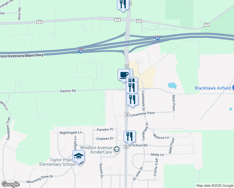 map of restaurants, bars, coffee shops, grocery stores, and more near 2515 Gaston Road in Cottage Grove