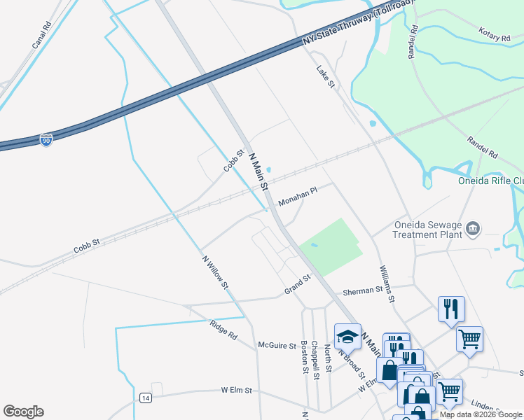 map of restaurants, bars, coffee shops, grocery stores, and more near 431 New York 46 in Oneida