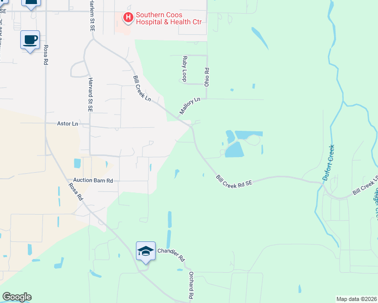 map of restaurants, bars, coffee shops, grocery stores, and more near Bill Creek Lane in Bandon
