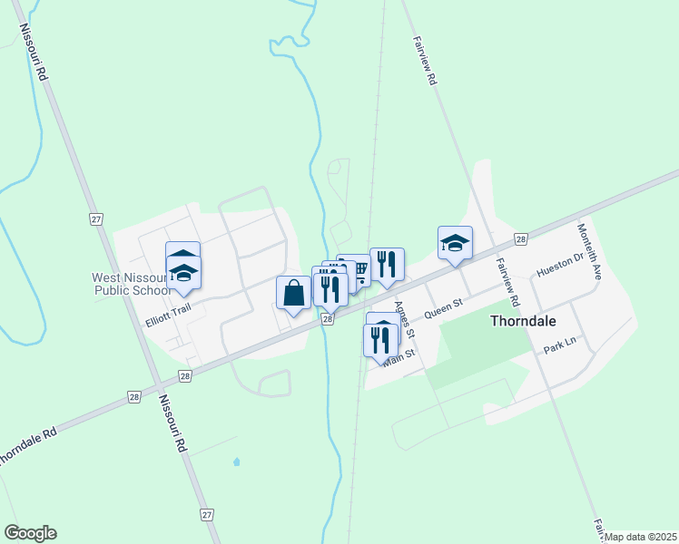 map of restaurants, bars, coffee shops, grocery stores, and more near 106 Harrison Street in Thorndale