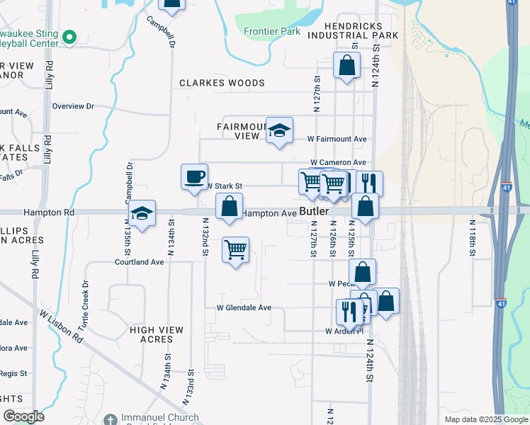 map of restaurants, bars, coffee shops, grocery stores, and more near 12809 West Hampton Avenue in Butler