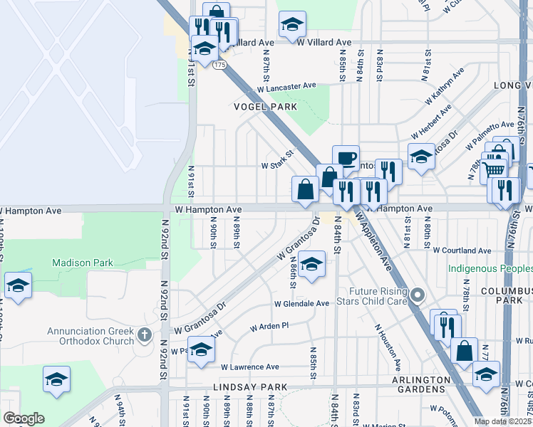 map of restaurants, bars, coffee shops, grocery stores, and more near 8750 West Herbert Avenue in Milwaukee