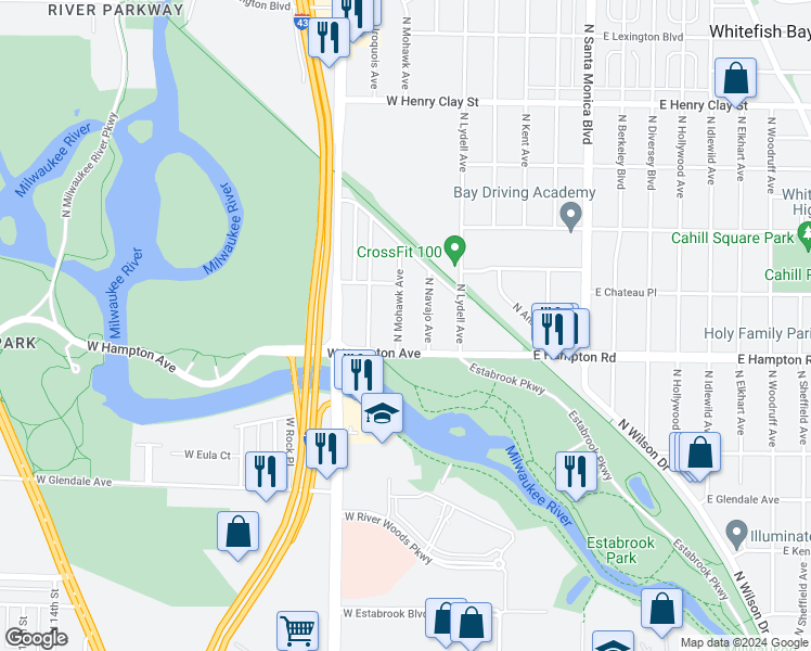 map of restaurants, bars, coffee shops, grocery stores, and more near 4832 North Mohawk Avenue in Glendale