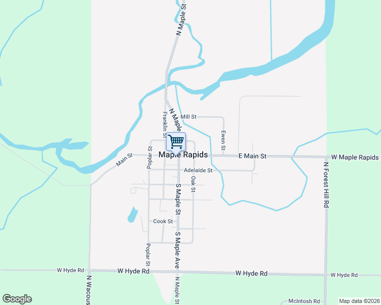 map of restaurants, bars, coffee shops, grocery stores, and more near in Maple Rapids
