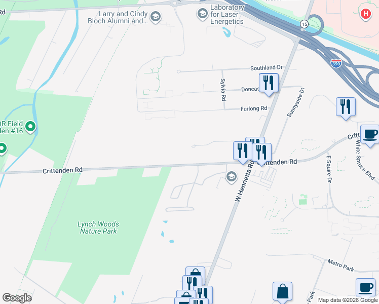 map of restaurants, bars, coffee shops, grocery stores, and more near 140 Lantern Lane in Rochester