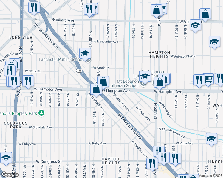 map of restaurants, bars, coffee shops, grocery stores, and more near 4827 North 65th Street in Milwaukee