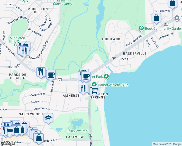 map of restaurants, bars, coffee shops, grocery stores, and more near 6210 Century Avenue in Middleton