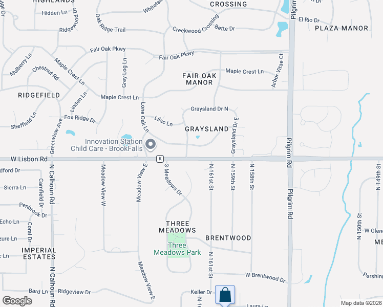 map of restaurants, bars, coffee shops, grocery stores, and more near 16318 Lone Oak Lane in Menomonee Falls