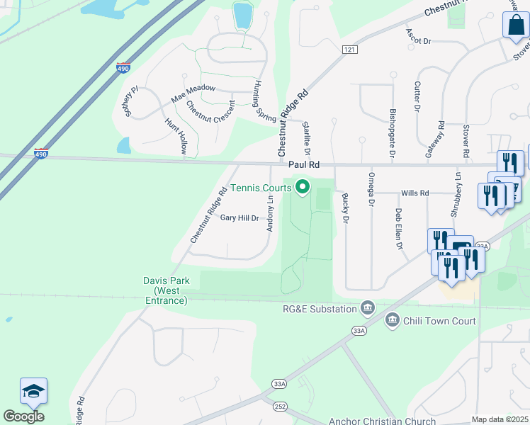 map of restaurants, bars, coffee shops, grocery stores, and more near 20 Gary Hill Drive in Rochester