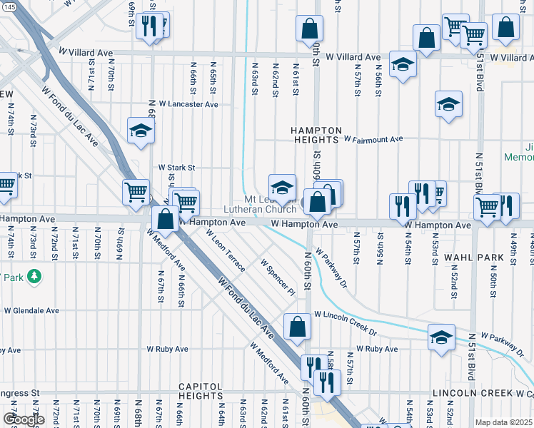 map of restaurants, bars, coffee shops, grocery stores, and more near 6130 West Stark Street in Milwaukee