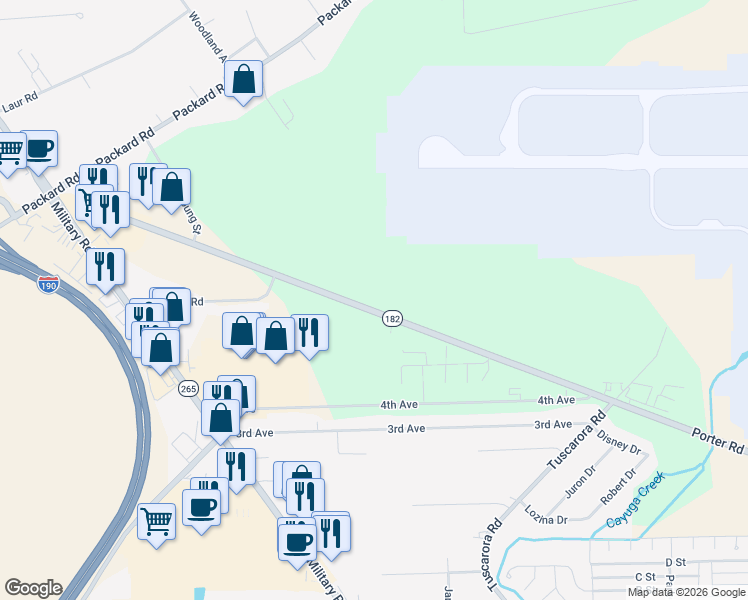 map of restaurants, bars, coffee shops, grocery stores, and more near 8100 Porter Road in Niagara Falls