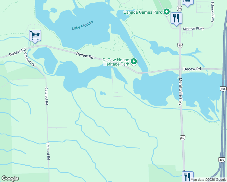 map of restaurants, bars, coffee shops, grocery stores, and more near 2986 Faywell Road in Thorold