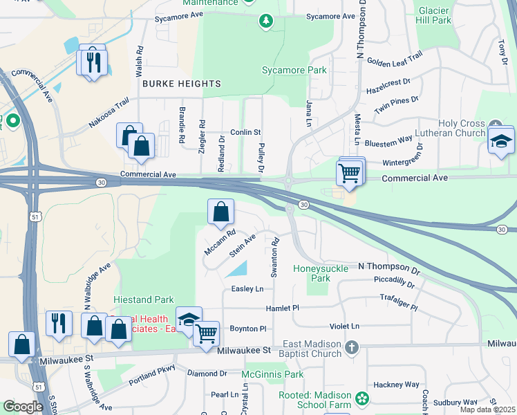 map of restaurants, bars, coffee shops, grocery stores, and more near 26 Sinykin Circle in Madison