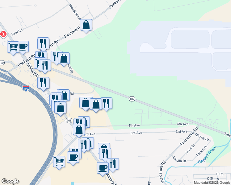 map of restaurants, bars, coffee shops, grocery stores, and more near 8000 Porter Road in Niagara Falls