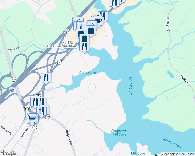map of restaurants, bars, coffee shops, grocery stores, and more near in Kittery