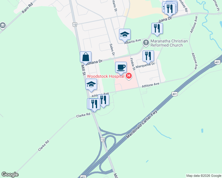 map of restaurants, bars, coffee shops, grocery stores, and more near 333 Athlone Avenue in Woodstock