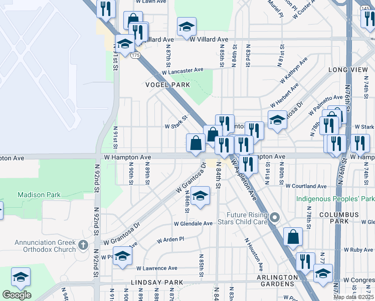 map of restaurants, bars, coffee shops, grocery stores, and more near 4823 North 86th Street in Milwaukee