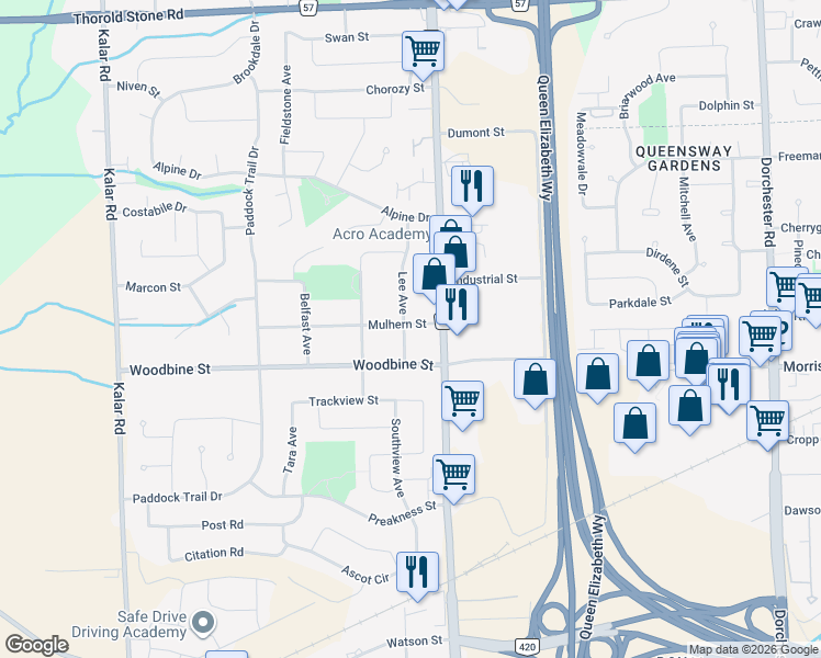 map of restaurants, bars, coffee shops, grocery stores, and more near 4688 Lee Avenue in Niagara Falls