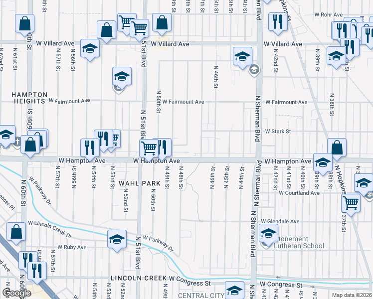 map of restaurants, bars, coffee shops, grocery stores, and more near 4739 West Luscher Avenue in Milwaukee
