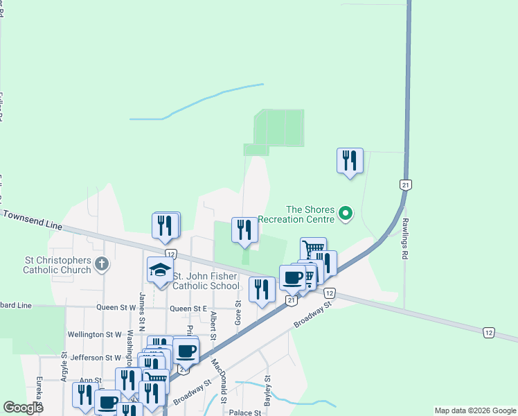 map of restaurants, bars, coffee shops, grocery stores, and more near 15 Beechwood Avenue in Forest