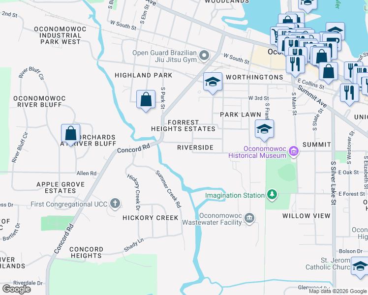 map of restaurants, bars, coffee shops, grocery stores, and more near 517 W Lincoln St in Oconomowoc