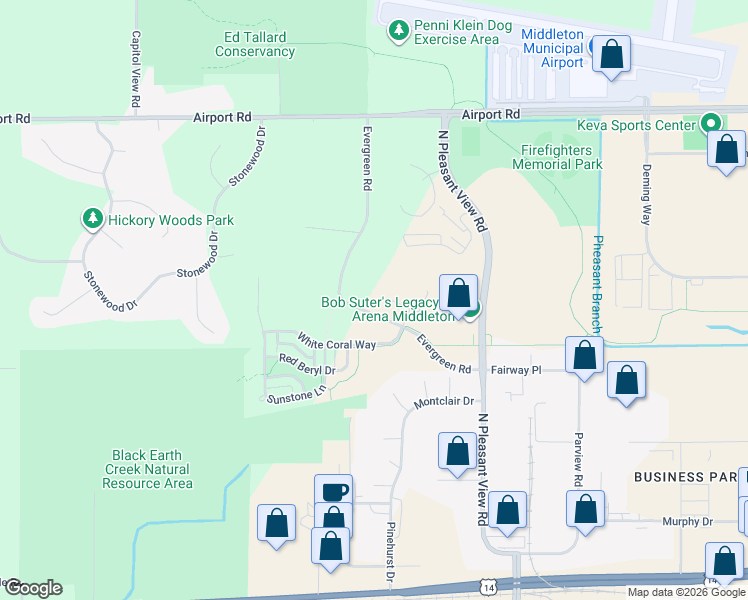 map of restaurants, bars, coffee shops, grocery stores, and more near 7119 Twin Sunset Road in Middleton