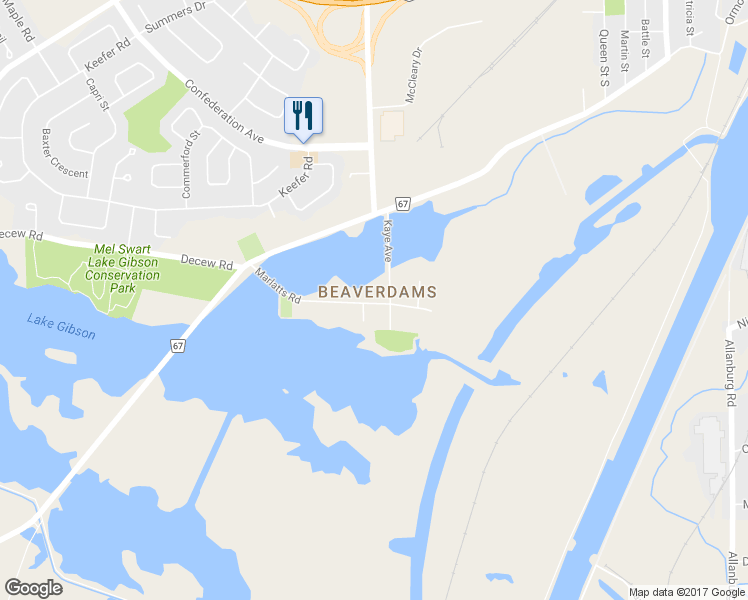 map of restaurants, bars, coffee shops, grocery stores, and more near 50 Marlatts Road in Thorold