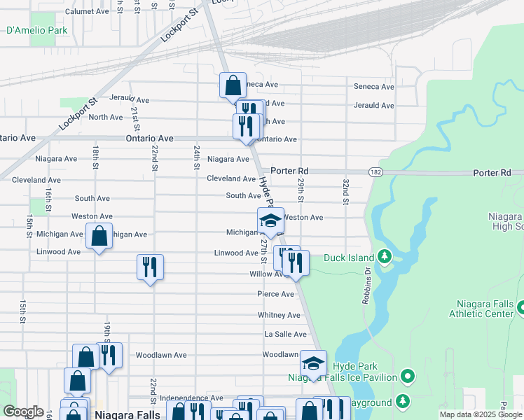 map of restaurants, bars, coffee shops, grocery stores, and more near in Niagara Falls