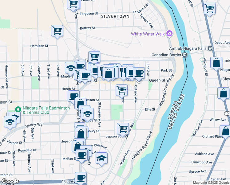 map of restaurants, bars, coffee shops, grocery stores, and more near in Niagara Falls