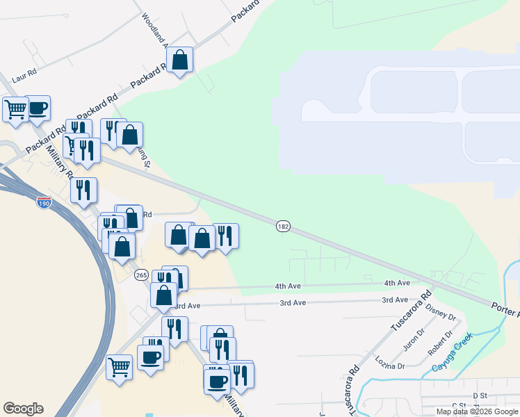 map of restaurants, bars, coffee shops, grocery stores, and more near 8100 Porter Road in Niagara Falls
