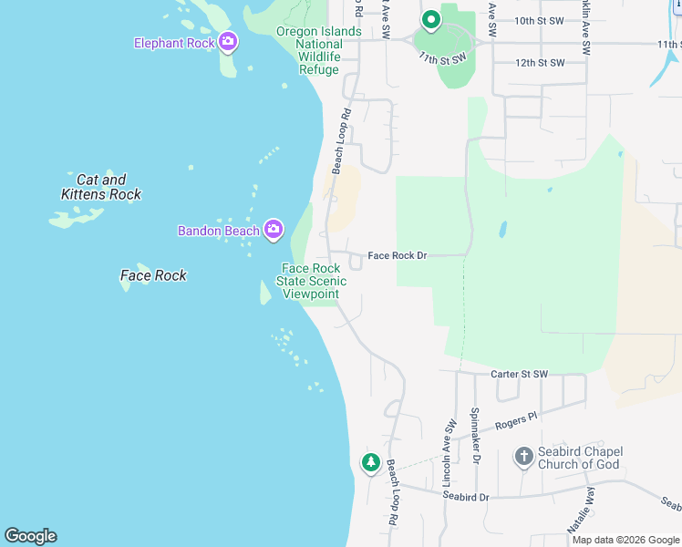 map of restaurants, bars, coffee shops, grocery stores, and more near 2165 Beach Loop Road in Bandon