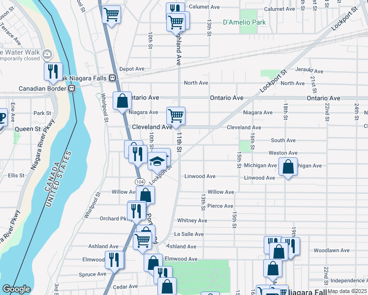 map of restaurants, bars, coffee shops, grocery stores, and more near 1109 South Avenue in Niagara Falls