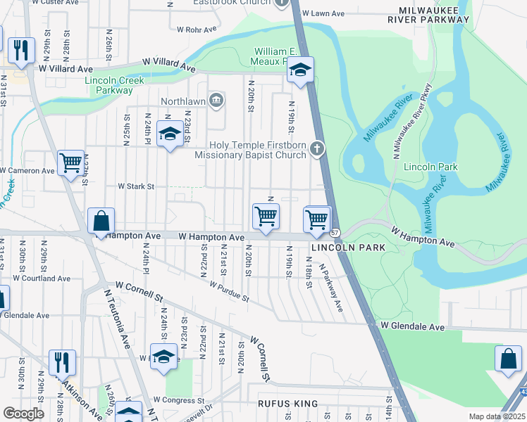 map of restaurants, bars, coffee shops, grocery stores, and more near 4847 N 19th Pl in Milwaukee