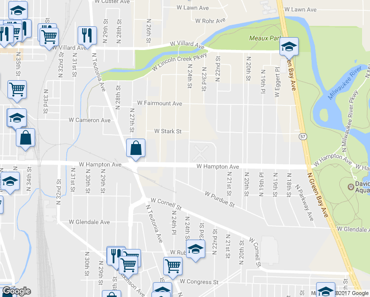 map of restaurants, bars, coffee shops, grocery stores, and more near 4843 North 24th Street in Milwaukee