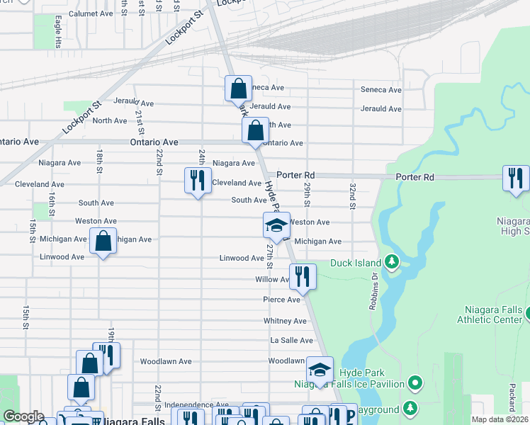 map of restaurants, bars, coffee shops, grocery stores, and more near in Niagara Falls