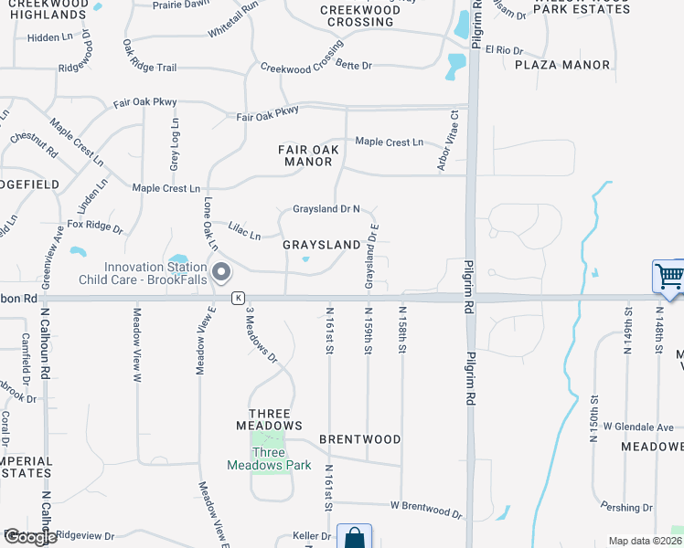 map of restaurants, bars, coffee shops, grocery stores, and more near N48W16101 Lone Oak Lane in Menomonee Falls