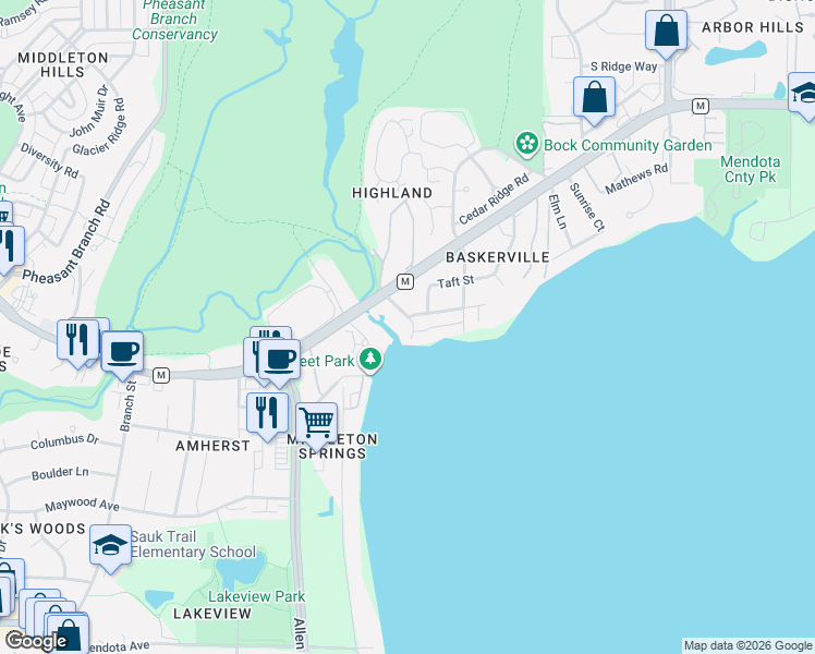 map of restaurants, bars, coffee shops, grocery stores, and more near 2930 Tomahawk Court in Middleton