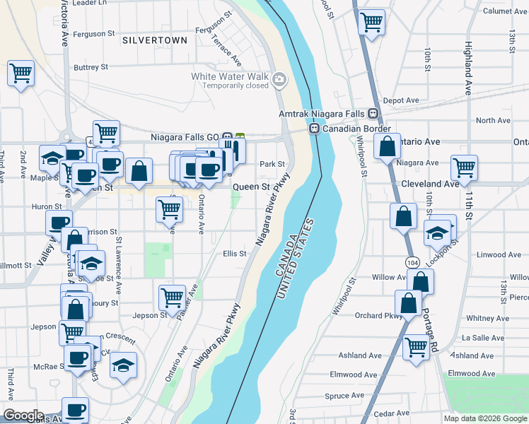 map of restaurants, bars, coffee shops, grocery stores, and more near in Niagara Falls