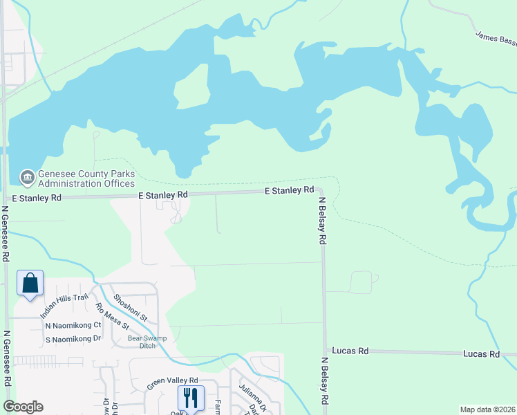 map of restaurants, bars, coffee shops, grocery stores, and more near 5412 East Stanley Road in Flint