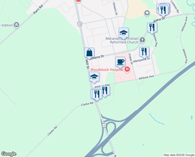 map of restaurants, bars, coffee shops, grocery stores, and more near 850 Stonegate Drive in Woodstock
