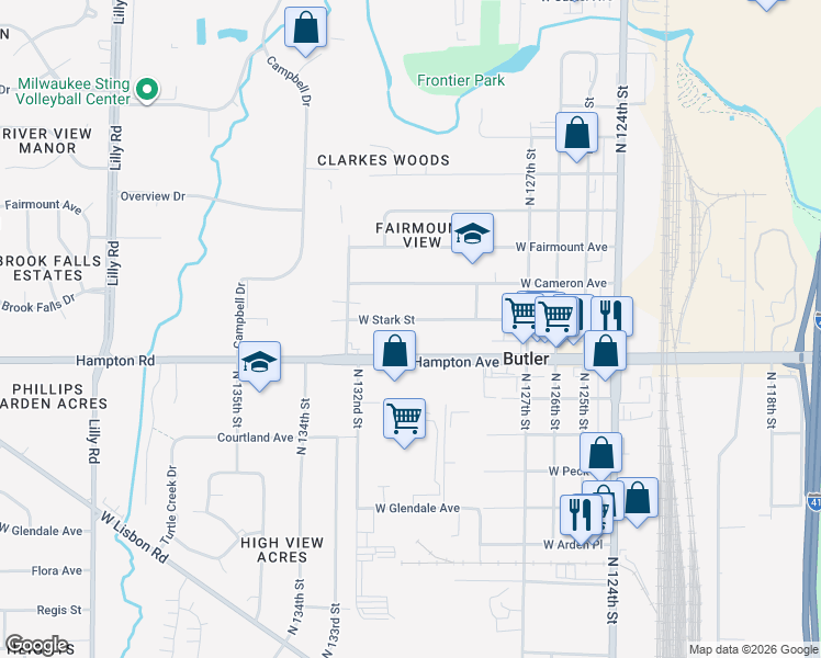 map of restaurants, bars, coffee shops, grocery stores, and more near 12849 West Stark Street in Butler