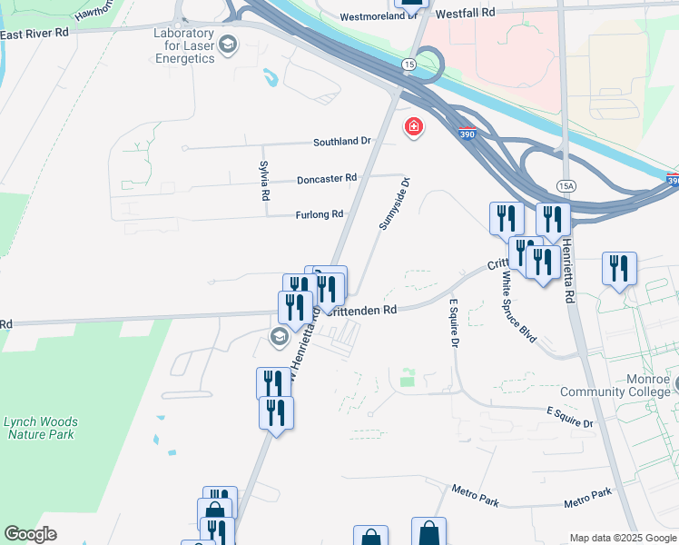 map of restaurants, bars, coffee shops, grocery stores, and more near 2282 West Henrietta Road in Rochester
