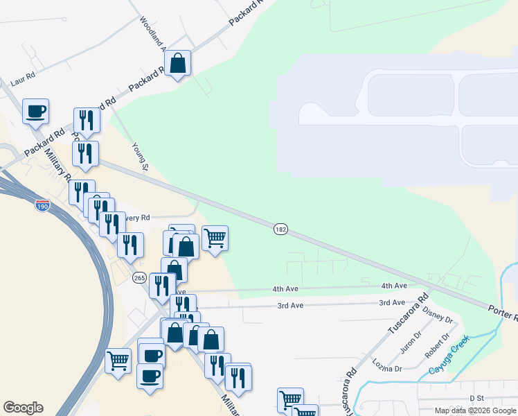 map of restaurants, bars, coffee shops, grocery stores, and more near 8100 Porter Road in Niagara Falls