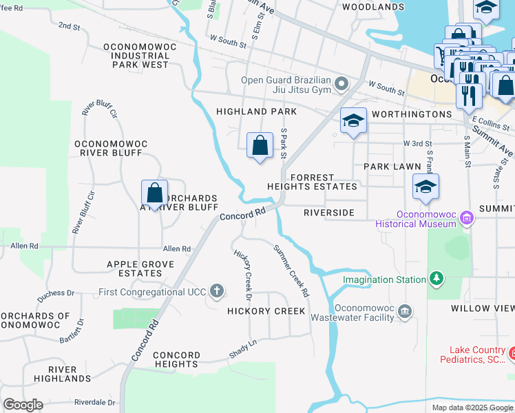 map of restaurants, bars, coffee shops, grocery stores, and more near 578 South Concord Road in Oconomowoc
