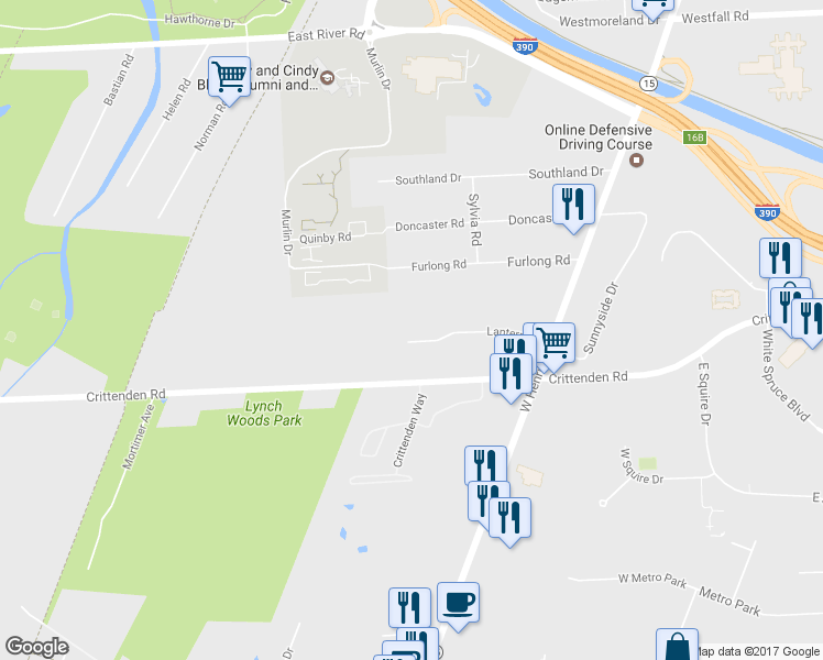 map of restaurants, bars, coffee shops, grocery stores, and more near 140 Lantern Lane in Rochester