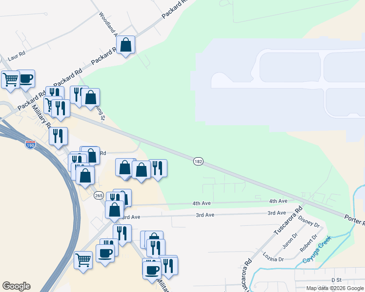map of restaurants, bars, coffee shops, grocery stores, and more near 8100 Porter Road in Niagara Falls