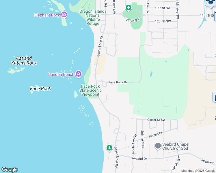 map of restaurants, bars, coffee shops, grocery stores, and more near 1329 Village Loop in Bandon